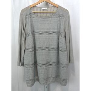 J. JILL Embroidered Eyelet Lace Panel Tunic Top 3/4 Sleeve Cotton Gray EST XL 1X